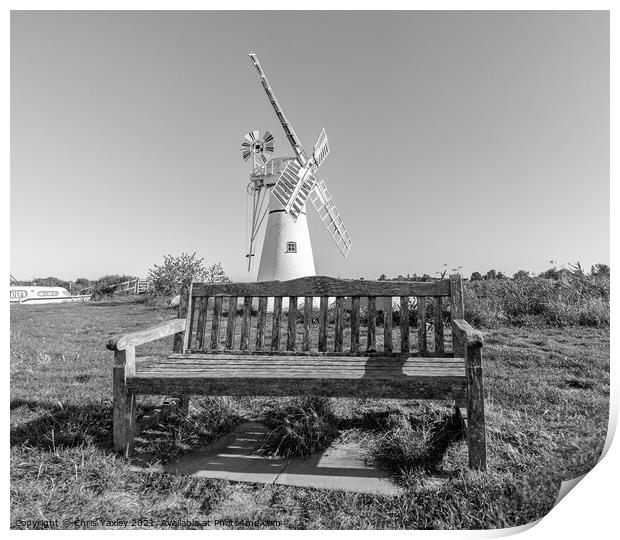 Bench on the River Thurne Print by Chris Yaxley