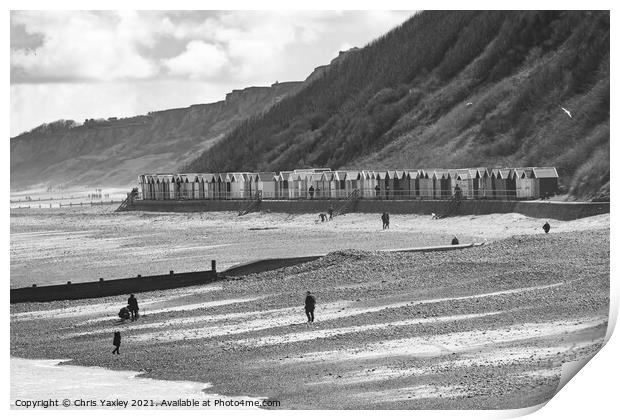 Cromer beach and beach huts on the North Norfolk coast Print by Chris Yaxley
