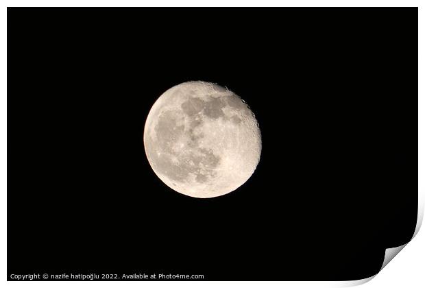 night and full moon,bright full moon,close-up full moon Print by nazife hatipoğlu