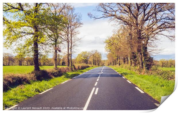 Driving on a rural french country road Print by Laurent Renault