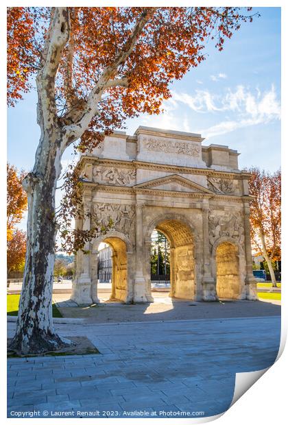 Roman triumphal arch, historical memorial building in Orange cit Print by Laurent Renault
