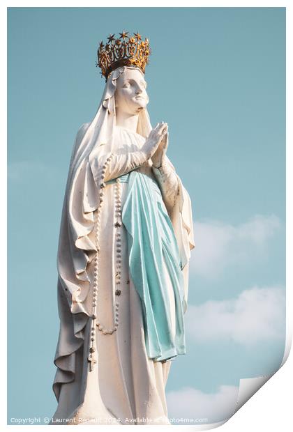 Sculpture of the crowned Virgin Mary in the Sanctuary of Lourdes Print by Laurent Renault