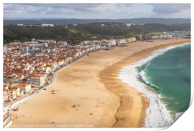Aerial view of Nazaré beach and the Atlantic ocean, Portugal Print by Laurent Renault