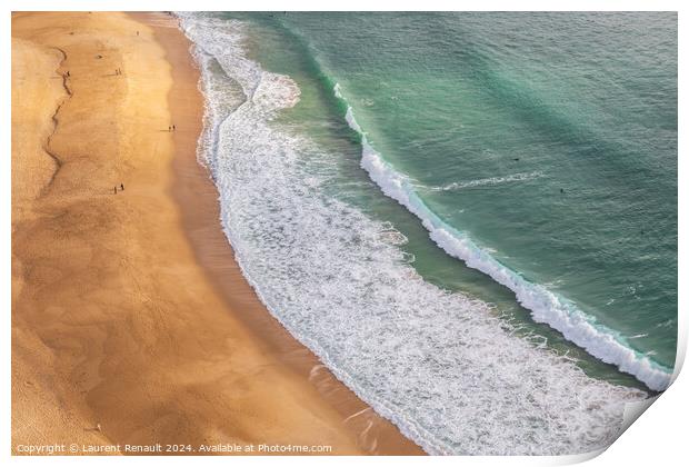 Aerial view of the sandy beach in Nazaré, Portugal Print by Laurent Renault