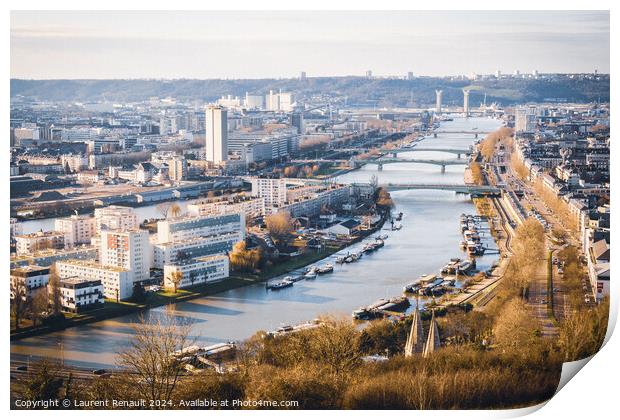 Panoramic aerial view of Rouen. Photography taken in winter, Fra Print by Laurent Renault