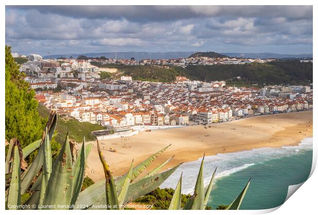 Aerial view of  Nazaré town and the Atlantic ocean, Portugal Print by Laurent Renault