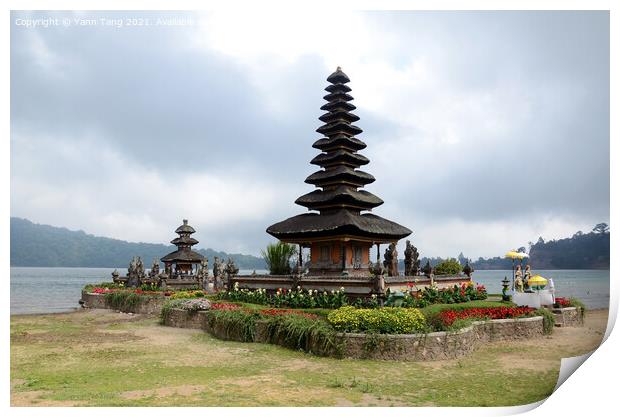 Pura Ulun Danu temple complex of Lake Bratan in Bali, Indonesia Print by Yann Tang
