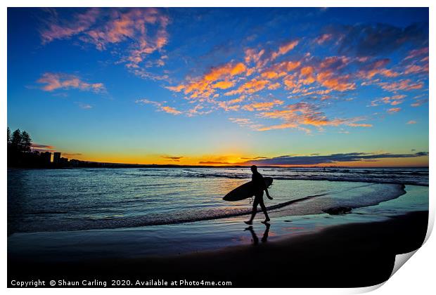 Coolangatta Surfer Sunset Print by Shaun Carling