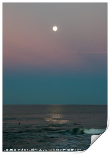 Surfing By Moonlight Print by Shaun Carling