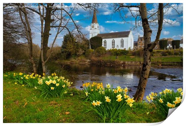 The White Church, Comrie, Perthshire in Spring Print by Navin Mistry