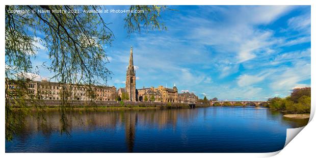 Perth Scotland and the River Tay with St. Matthew's Church Print by Navin Mistry