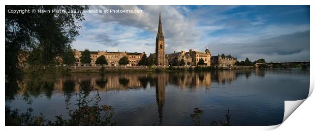 Perth Scotland and the River Tay with St. Matthew's Church Print by Navin Mistry