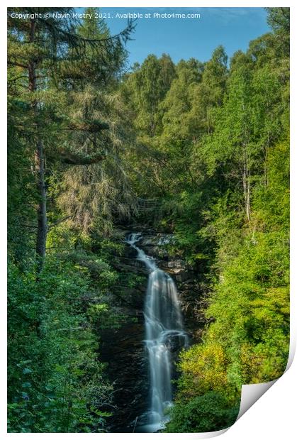 The Upper Falls of Moness, Aberfeldy, Perthshire Print by Navin Mistry