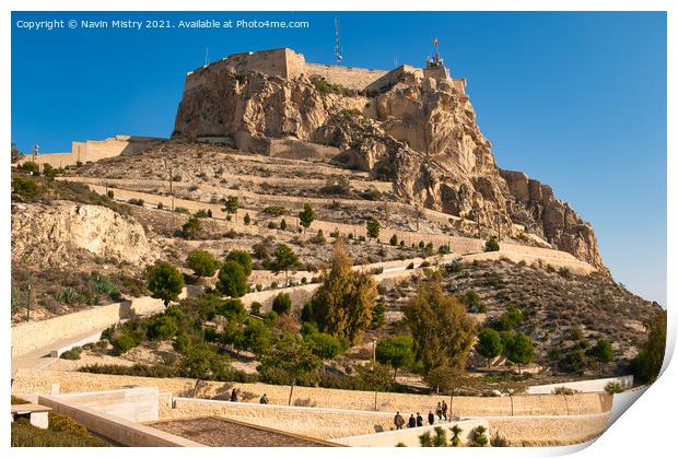 Alicante Castle of Santa Barbara, Spain Print by Navin Mistry