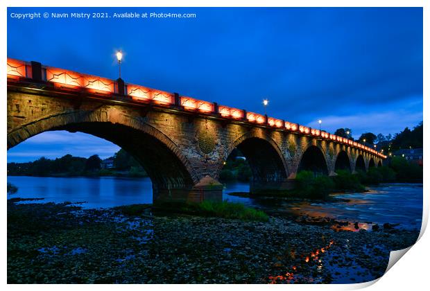 Perth Bridge or Smeaton's Bridge at Night Print by Navin Mistry