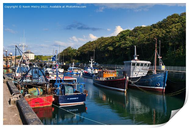 Fishing Boats in Eyemouth Harbour Print by Navin Mistry