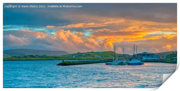 Sunset in Scalloway, Shetland Isles Print by Navin Mistry