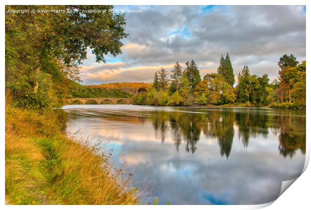 The River Tay in Autumn at Dunkeld, Perthshire Print by Navin Mistry