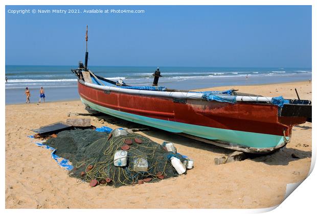 A local fishing boat, Benhaulim , South Goa, India Print by Navin Mistry