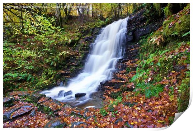 Waterfall in the Birks of Aberfeldy in Autumn Print by Navin Mistry