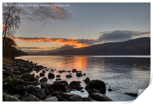 Loch Rannoch and the sunrise over Schiehallion Print by Navin Mistry