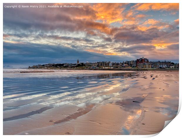 Sunrise at West Sands Beach St. Andrews Print by Navin Mistry