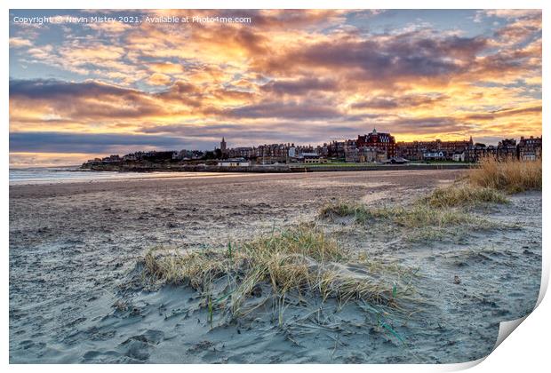 Sunrise at West Sands beach St. Andrews Print by Navin Mistry