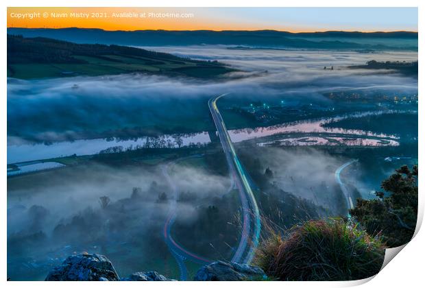 Mist over the River Tay, Perth Print by Navin Mistry