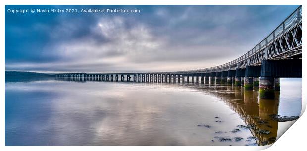 A panoramic image of the Tay Bridge, Dundee Print by Navin Mistry