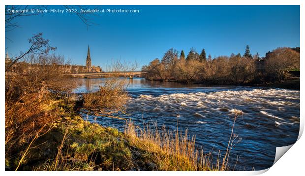 Rapids of the River Tay, Perth Print by Navin Mistry