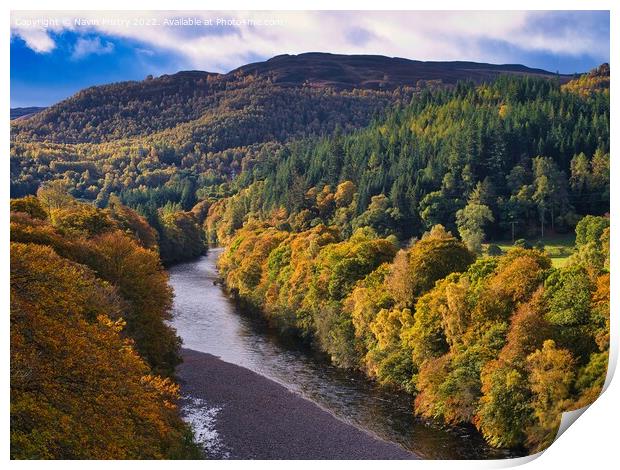 Autumn colours and the River Garry, near Pitlochry, Perthshire Print by Navin Mistry