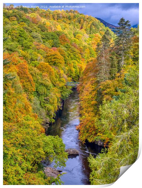 Autumn colours and the River Garry, near Pitlochry, Perthshire Print by Navin Mistry