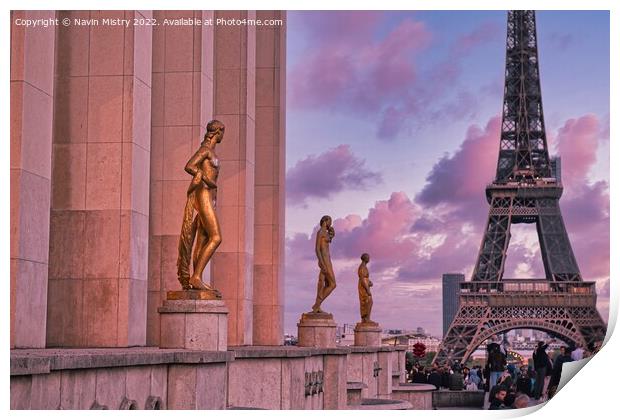  Golden Statues and the Eiffel Tower, Esplanade du Trocadero, Paris. Print by Navin Mistry