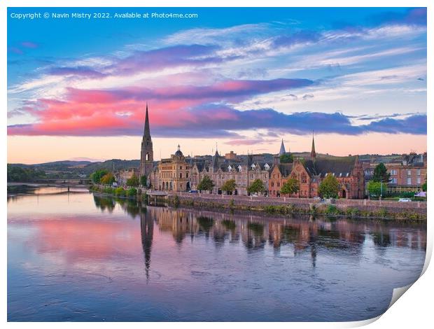 A view of Perth and the River Tay in the early morning light  Print by Navin Mistry