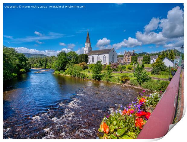 Comrie White Church and the River Earn, Perthshire Print by Navin Mistry