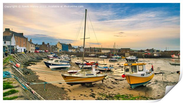 Stonehaven Harbour at dusk  Print by Navin Mistry