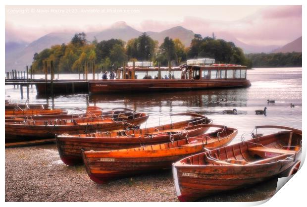 Rowing Boats on Derwent Water Print by Navin Mistry
