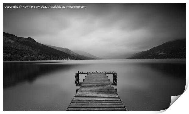A view of a jetty on Loch Earn, Perthshire Print by Navin Mistry