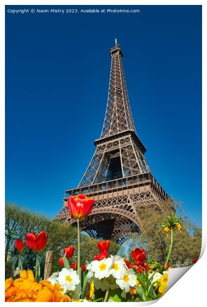 Spring Flowers and the Eiffel Tower Print by Navin Mistry