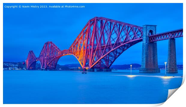 The Forth Bridge South Queensferry Blue Hour Print by Navin Mistry