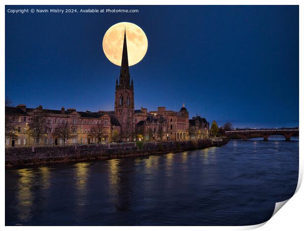 Super Moon Over Perth Print by Navin Mistry
