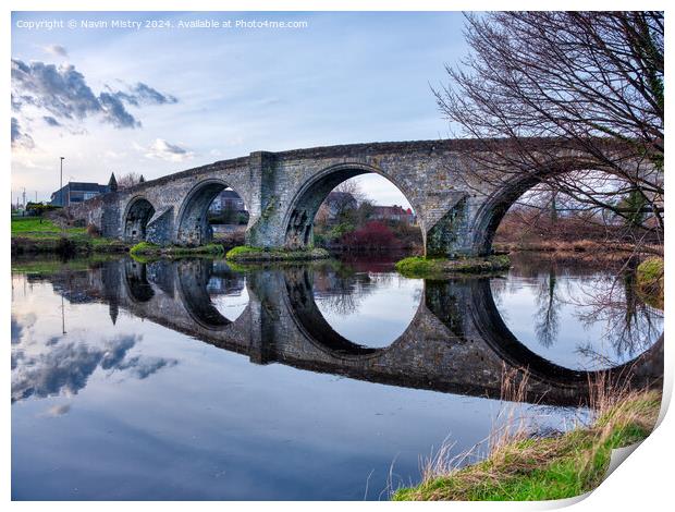 Stirling Old Bridge Reflections Print by Navin Mistry