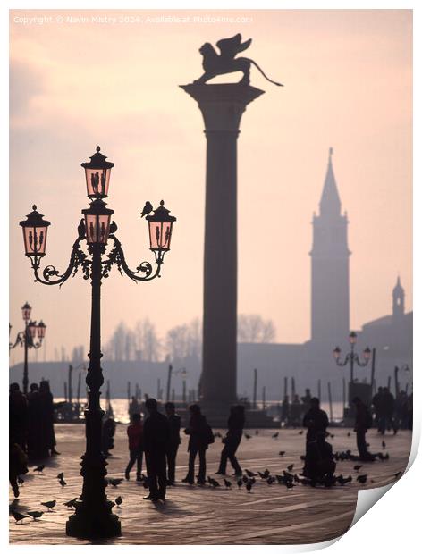 Venice and St. Mark's column at Dawn Print by Navin Mistry