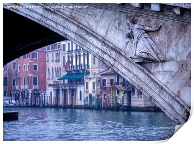 A view of the detail on the Rialto Bride, Venice,  Print by Navin Mistry