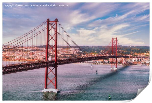 The 25th April Bridge, Lisbon, Portgual  Print by Navin Mistry
