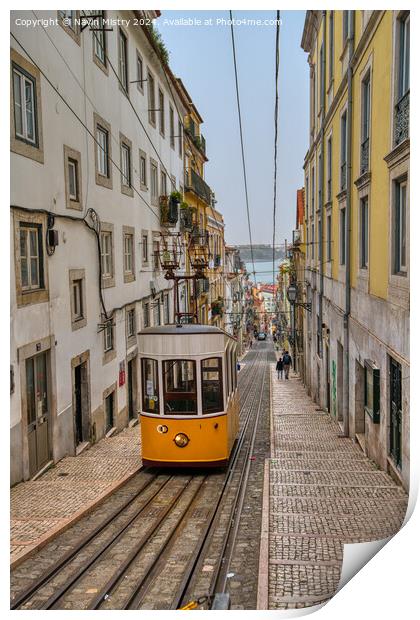 Ascensor da Bica, Barrio Alto, Lisbon, Portugal  Print by Navin Mistry