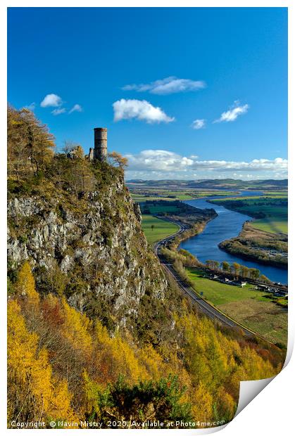 A View of Kinnoull Hill and the River Tay in Autum Print by Navin Mistry