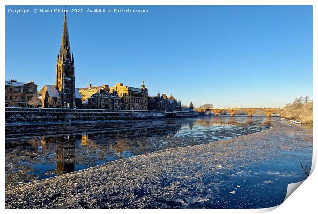 Perth, Scotland and a River Tay  winter 2010 Print by Navin Mistry