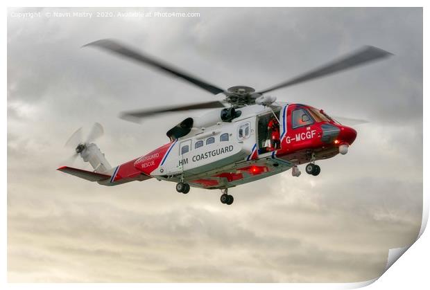 UK Coastguard Helicopter Sikorsky S-92  Print by Navin Mistry