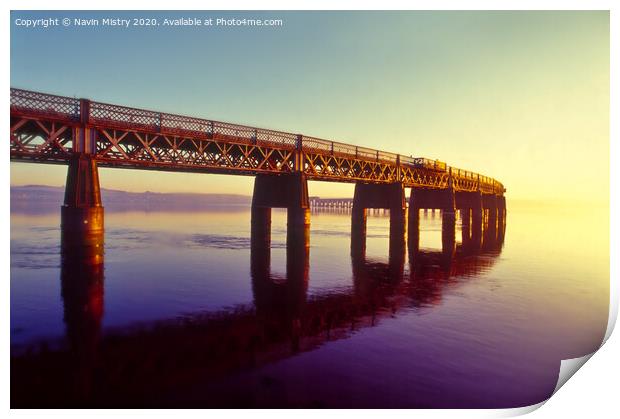 Tay Rail Bridge at Sunset Print by Navin Mistry